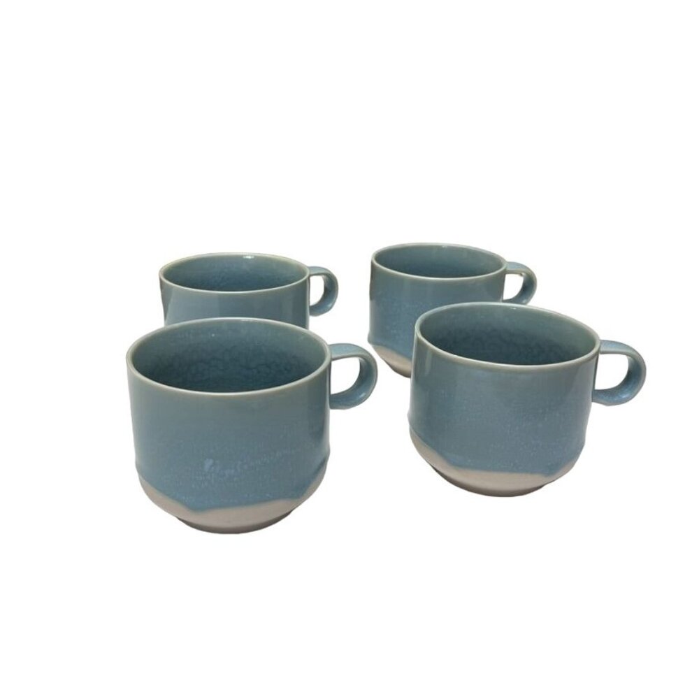 West Elm Blue Glazed Ceramic Coffee Mugs - Set of 4